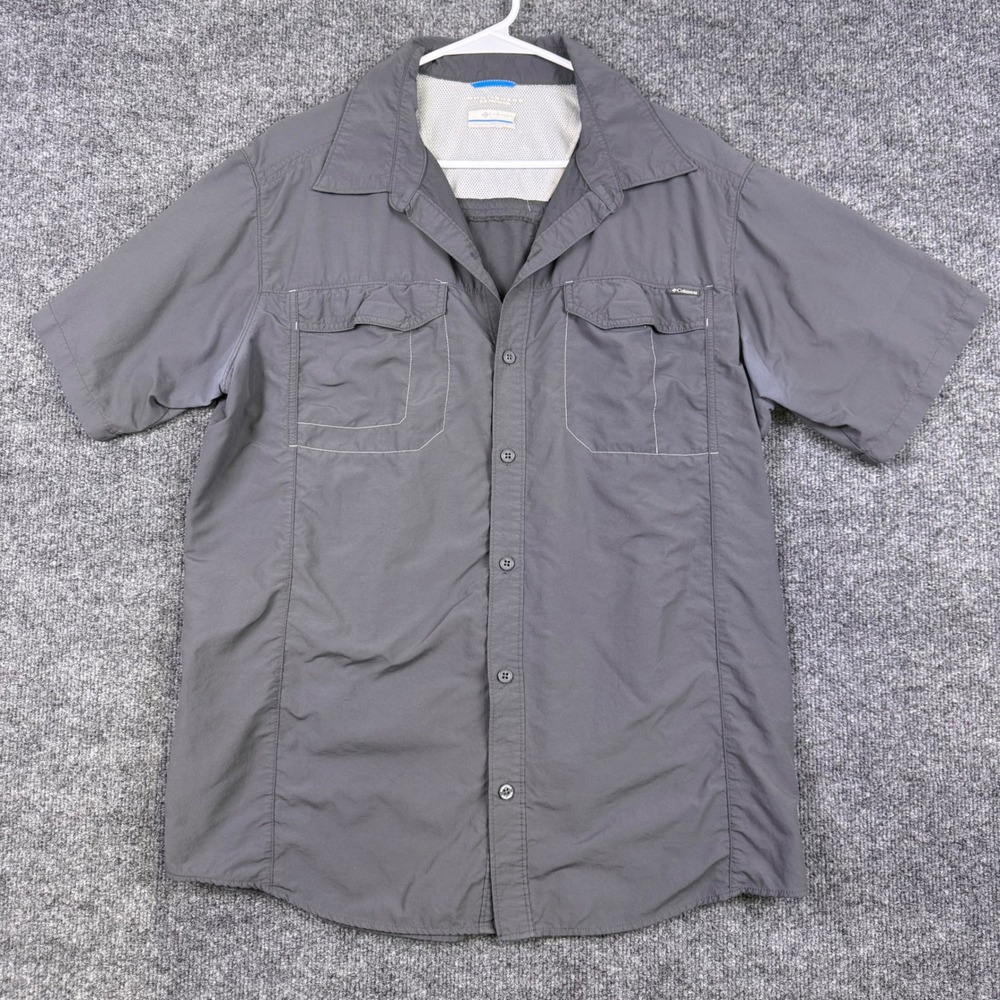 Columbia Omni-Shade Mens XL Gray Short Sleeve Button Up Hiking Fishing Shirt